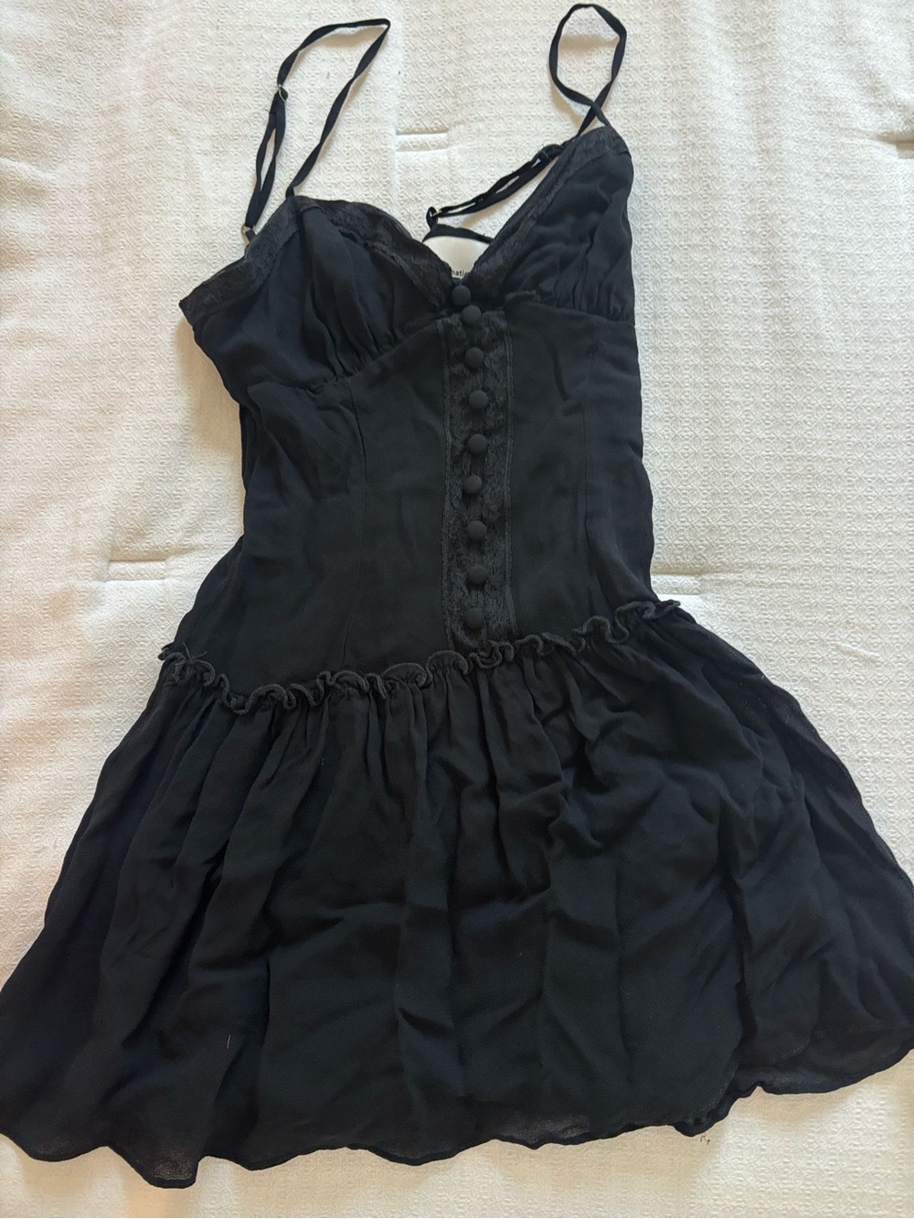 Reformation Black Spaghetti-Strap Mini Dress with Button Front